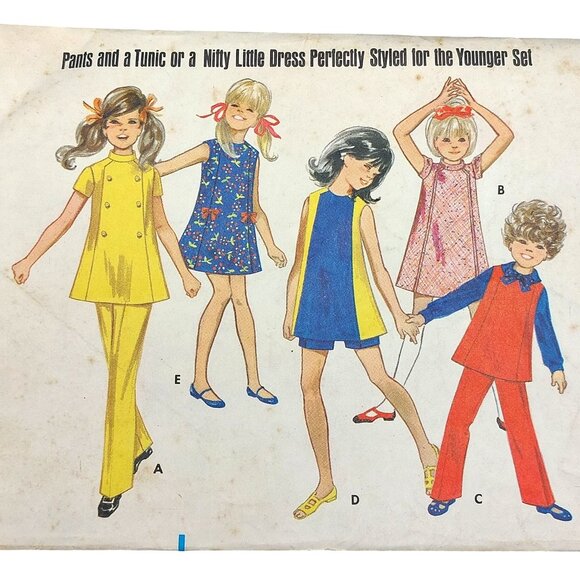 1960s Butterick 5342 Vintage Girls Sewing Pattern For Dresses Jumpers Tunic & Pa - Picture 2 of 3